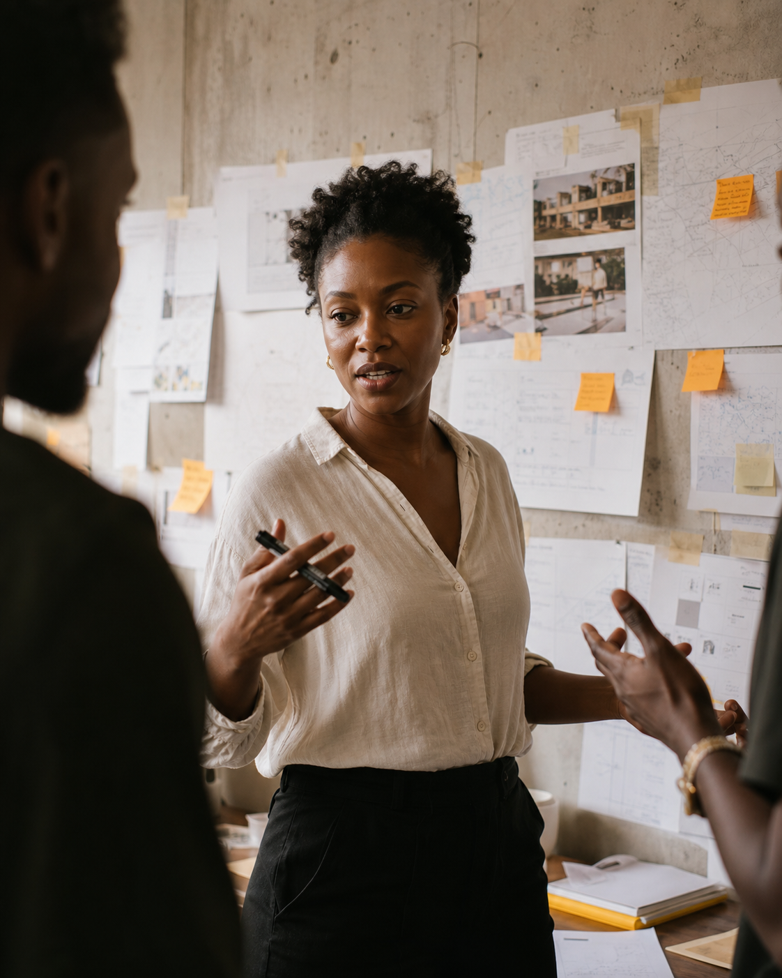 Founders and operators working through a venture thesis at an evidence wall